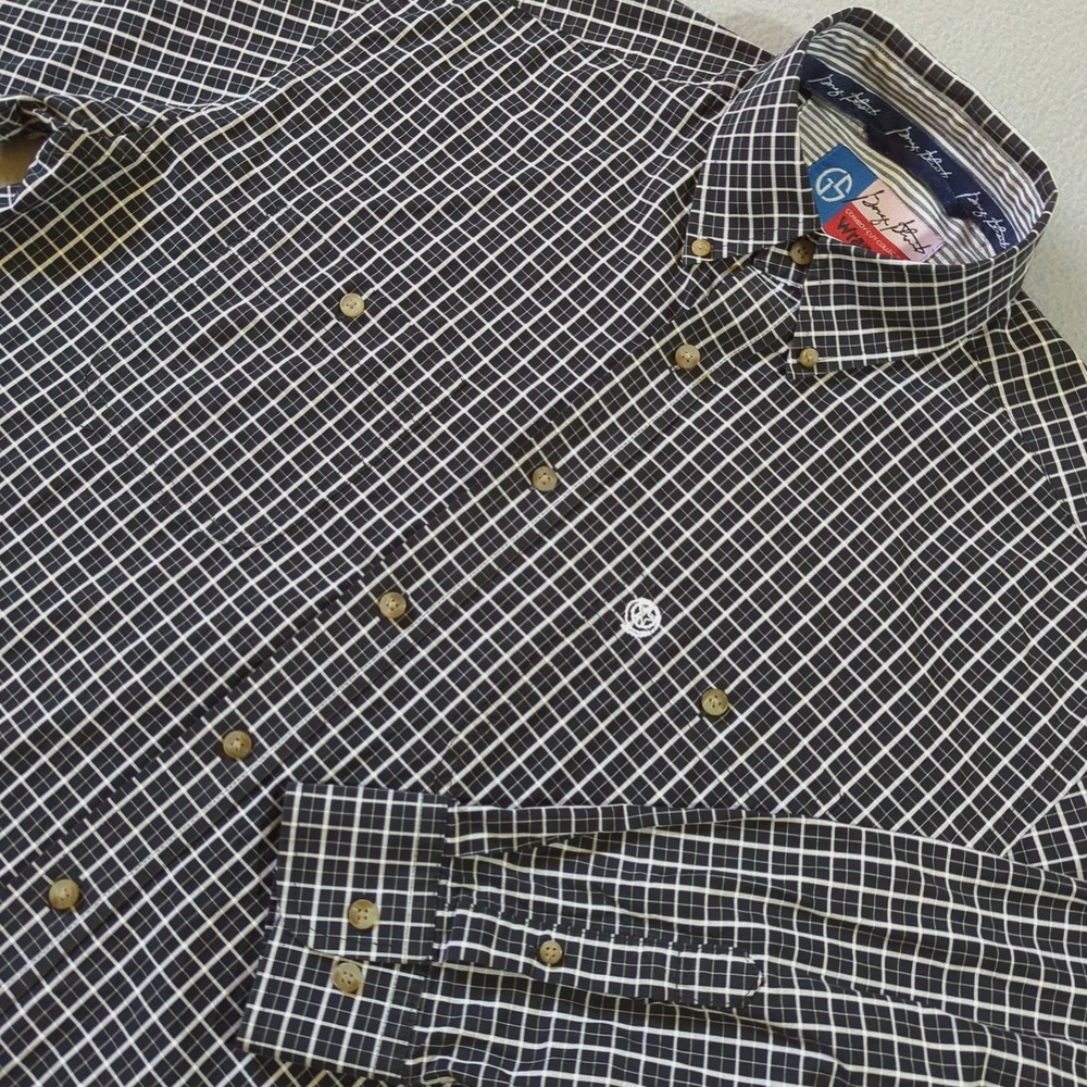 Wrangler George Strait Cowboy Cut Black White Grid Check Button Down Shirt XL